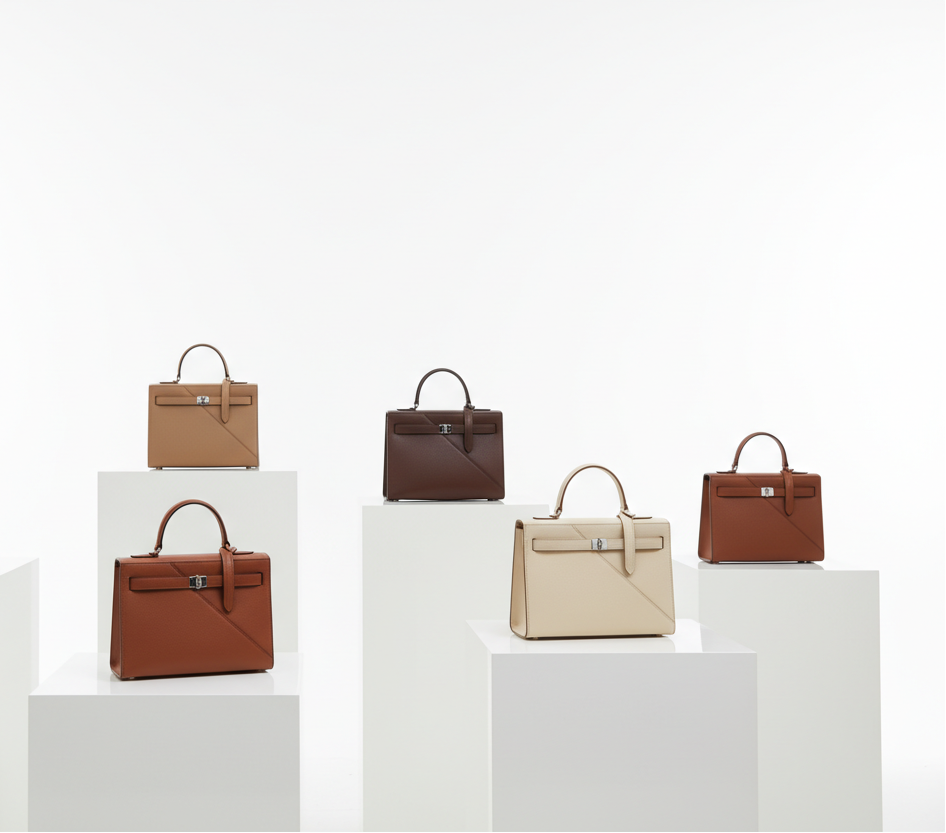 luxury boxes type bags with white background and tables etc